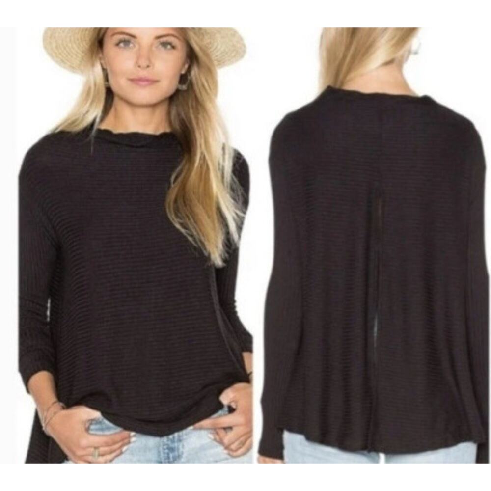 Free People Womens S Oversized Lover Ribbed Split Back Tunic Baggy Knit Top